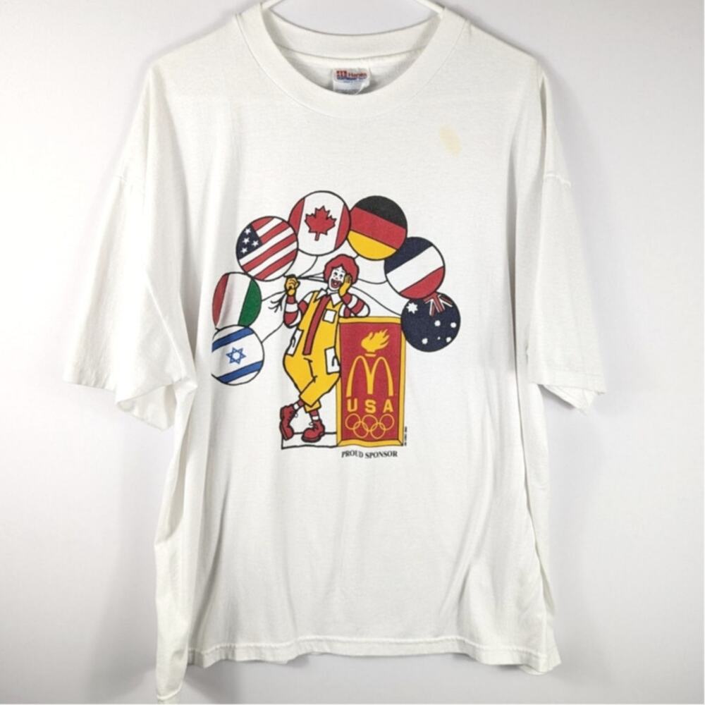 Vintage McDonalds Olympics T Shirt Hanes 50/50 USA Ronald McDonald XL 90s Retro - Picture 2 of 5